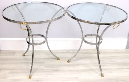 Pair of Gueridon Chrome and Glass Side Tables