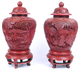 Two Chinese Cinnabar Ginger Jars