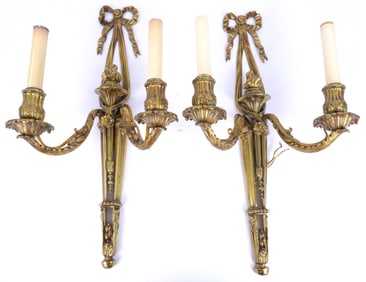 Pair of Louis XVI Revival Bow and Tassel Wall Sconces