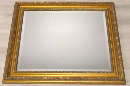 Rectangular Gold Wall Mirror with Foliate Design