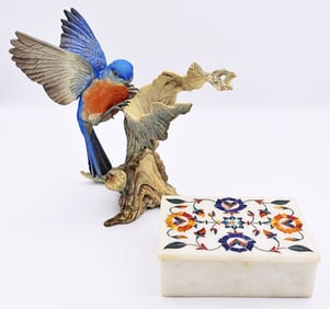 Indian Marble Trinket Box and Boehm Bluebird