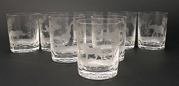 Set of Eight Queen Lace Crystal Double Old Fashioned Glasses