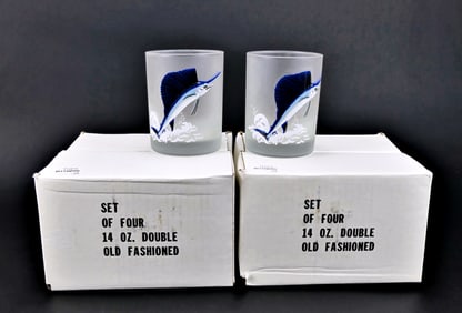 Set of Eight Kraftware Sailfish Double Old Fashioned Frosted Glasses