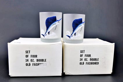 Set of Eight Kraftware Sailfish Double Old Fashioned Frosted Glasses