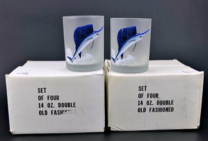 Set of Eight Kraftware Sailfish Double Old Fashioned Frosted Glasses