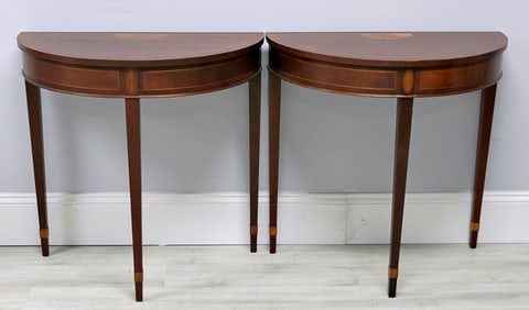 Pair of Mahogany Federal Style Demilune Hall Tables