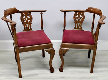 Pair of Chippendale Style Walnut Corner Chairs