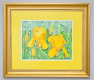 Framed Watercolor of Yellow Iris