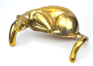 Large Brass Mid Century Modernist Panther Shelf Sculpture