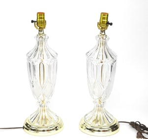 Pair of Glass Lamps with Foliate Design