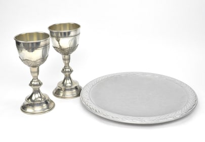 Pair of Large Pewter European Chalices