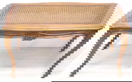 Carved Wood Coffee Table with Caning