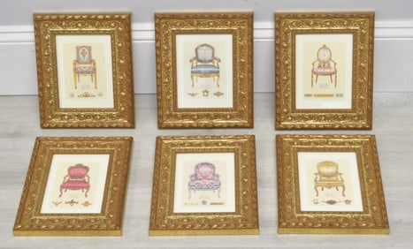 Six Small Framed Prints of Chairs