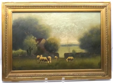Jacques Durant Oil on Canvas Landscape with Sheep