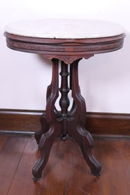 Antique Victorian Walnut and Marble Parlor Table