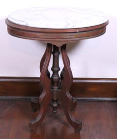 Victorian Walnut and Marble Parlor Table