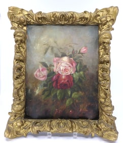 Antique Oil On Canvas Floral Still Life