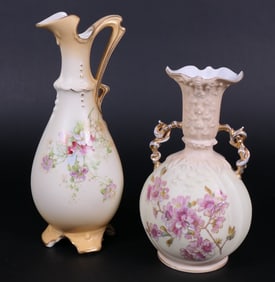 Two Floral Vessels with Gilt Highlighting