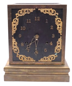 Brass Appliqued Clock with Glass Case