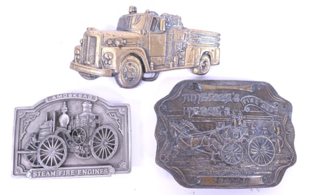 Three Brass Firefighter Belt Buckles