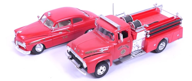 Two Assembled Fire Truck Model Kits