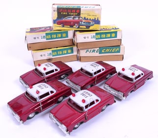 Five 1960's Tin Friction Fire Cars