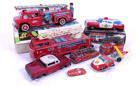 Vintage Fire Tin Toy Cars