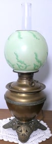 Electrified Oil Lamp with Green Globe