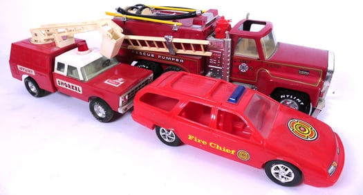 Three Large Fire Trucks
