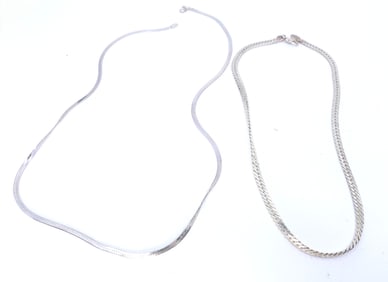 Two Sterling Herringbone Necklaces