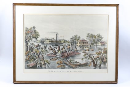 "High Water in The Mississippi" Lithograph by Currier & Ives