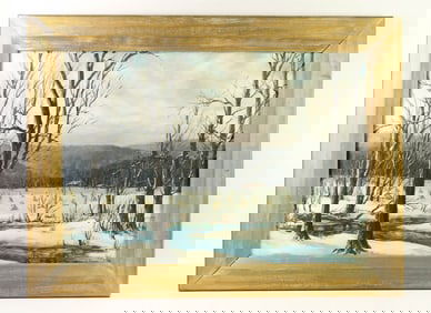 Winter Landscape Oil Painting by Harold Hancock