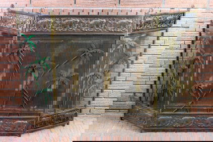 Palm and Elephant Fireplace Screen