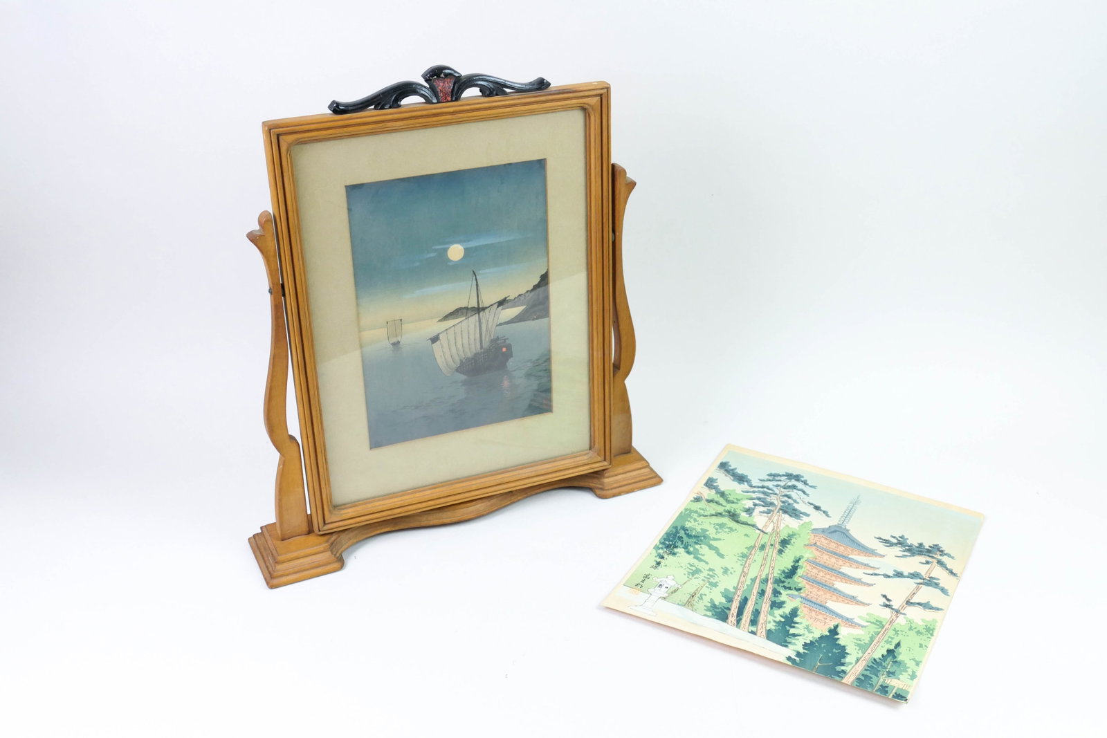 Two Japanese Woodblock Prints: Two Japanese woodblock prints, one by Arai Yoshimune (Japanese 1863-1941) titled Sailboats by Moonlight, and another by Tomikichiro Tokuniki (Japanese 1902-1999), as part of the set titled The Fifteen
