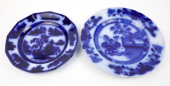 Two Flow Blue Dinner Plates