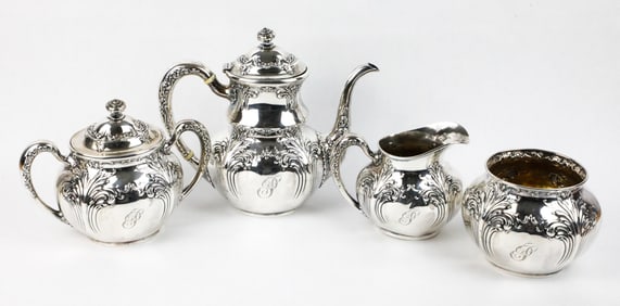 Antique Embossed Sterling Tea Set by R.Wallace & Son