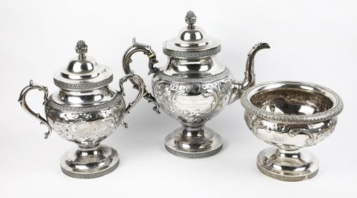 Antique Ivy Embossed Ball Tompkins & Black Successors to J.B. and Marquand & Co. Three-Piece Tea Set