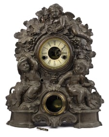 Late 1800's Cast Iron Figural Mantel Clock