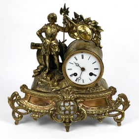 French 19th Cent. Brass Figural Mantel Clock