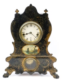 Victorian Cast Iron Tole Painted Clock