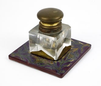 Circa 1900 Glass and Brass Inkwell