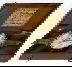 Early 19th Century Surveyor's Compass: Early 19th century surveyor's compass made by Samuel Thaxter & Son in Boston. Fleur-de-lis on compass is at the north point on the compass. Wooden box holds the compass. Size: 12"w x 6"d x 3.25"h