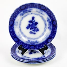 Four Antique Wedgwood Flow Blue Dessert Plates