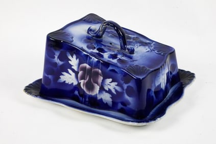 Flow Blue Cheese Dish with Lid