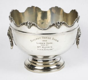 Antique Sterling Silver Rose Trophy Bowl with Tiger Head Handles