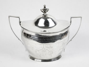 Antique Silver Double Handled Sugar Bowl Hallmarked John & Peter Targee
