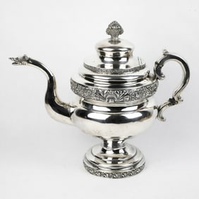 Antique Silver Teapot with Sea Serpent Spout Marked P B & C, N.York