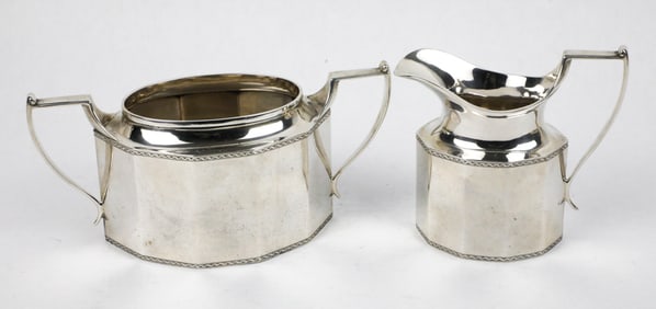 Antique Sugar Bowl and Creamer with Fine Zigzag Engraving