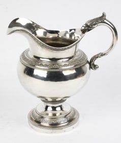 Antique Silver Creamer Marked A. Brasier with Feathered Bird Head on Handle