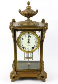 Seth Thomas Crystal Regulator Clock with Double Handle Urn Pediment with Corner Swags